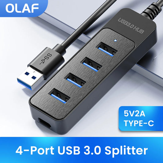 USB 3.0 Strömadapter 4 Port Multi USB Splitter Hub USB Hub 2.0 Typ C HUB Multipel Expander Höghastighets För datortillbehör