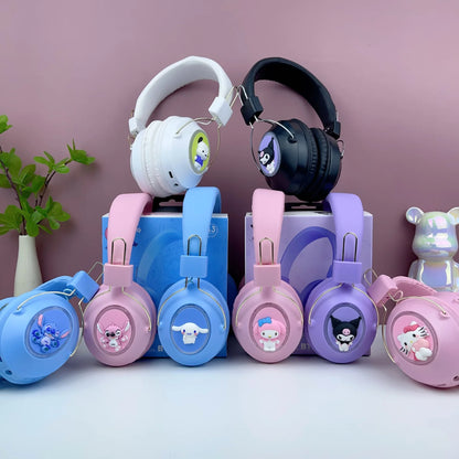 New Sanrio Kuromi Stitch Cartoon Bluetooth Sports Earphones with LED Flashing Wireless Headworn Gaming Esports Earphones