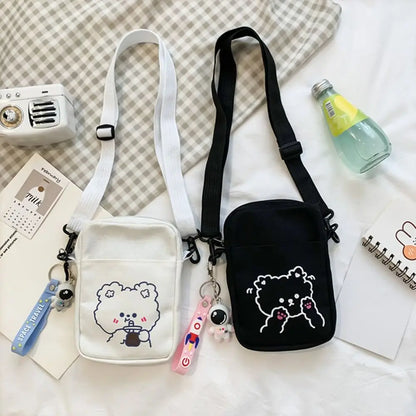 Women Canvas Small Bag – Cartoon Bear Design, Crossbody Shoulder Bags, Ladies Purse, Phone Bag, Handbags.