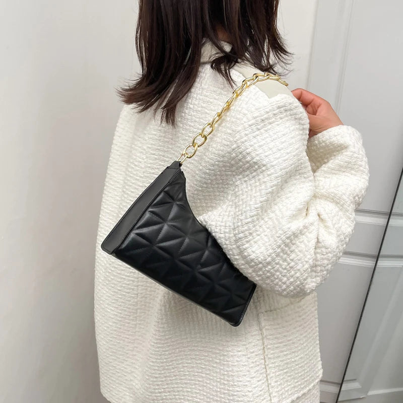 Women's Diamond Pattern PU Leather Chain Shoulder Bag