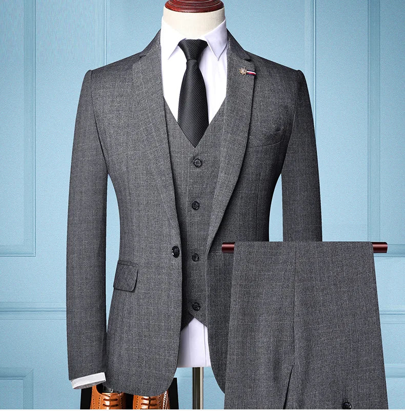 S-5XL (Jacket + Vest + Pants) Retro Gentleman Classic Fashion Plaid Mens Formal Business Slim Suit 3Pces Set Groom Wedding Dress