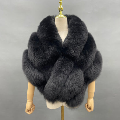 Fluffy Fox Fur Shawl and Poncho for Women