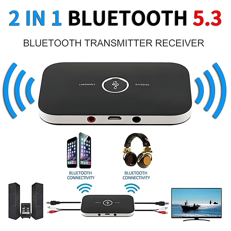 Upgrade B6 2 in 1 Bluetooth 5.3 Audio Receiver Transmitter 3.5mm AUX+RCA 600mAh Battery Wireless Adapter For Car PC TV Headphone