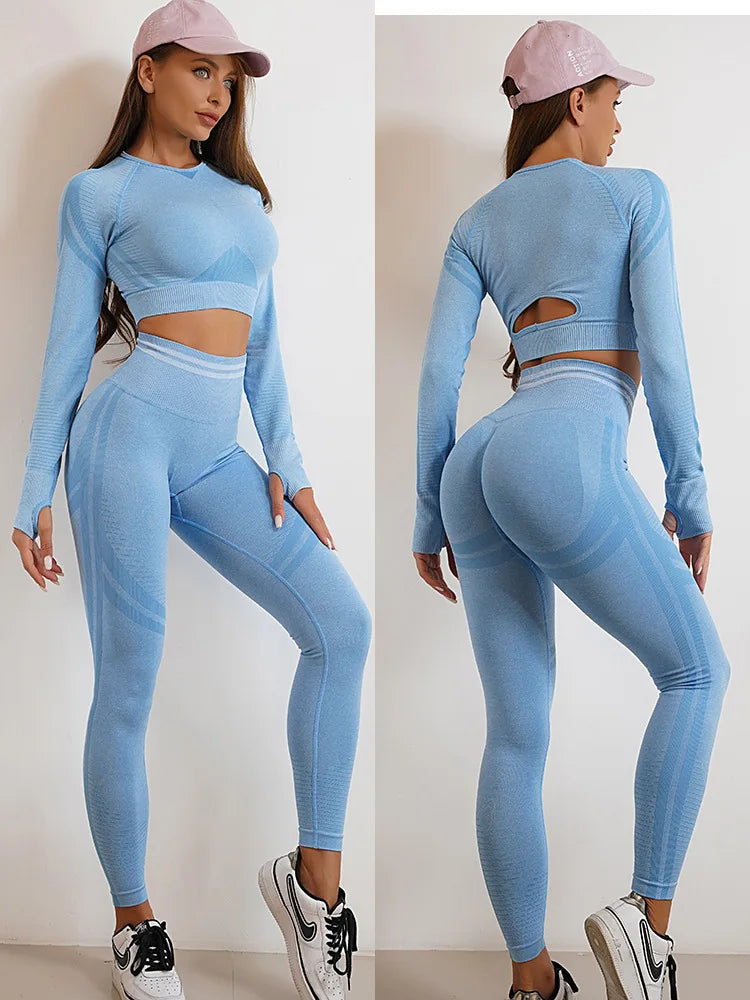 Women's Seamless Yoga Set with High Waist Leggings and Long Sleeve Top