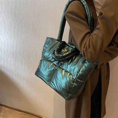 Feather Padded Shoulder Bag: Large Capacity, Luxury Brand