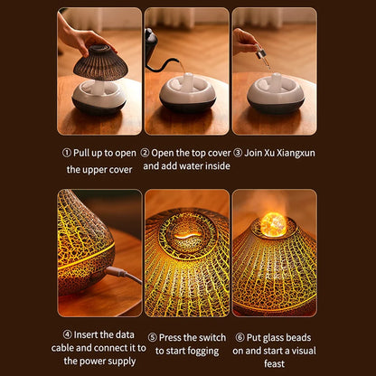 Volcanic Aroma Diffuser – 160ml USB Essential Oil Lamp with Color Flame Night Light