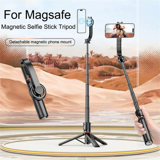 Magnetisk mini förlängningsbar Selfie Stick stativhållare med trådlös Bluetooth-fjärrkontroll för Magsafe IPhone 15 Android Monopod