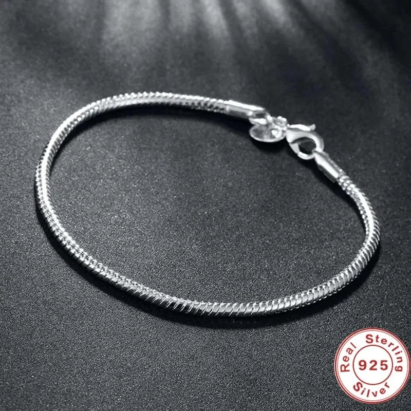 Luxury Handmade Original Fine Jewelry 925 Sterling Silver Charm Bracelet Soft Smooth Snake Bone Bracelets for Women