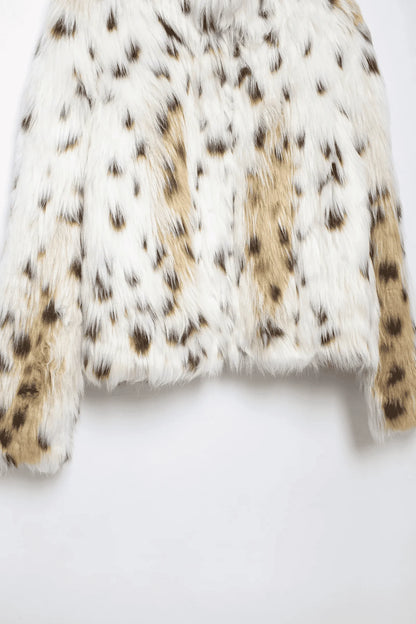 Elegant Printed Faux Fur Coat Long Sleeve Fluffy and Warm