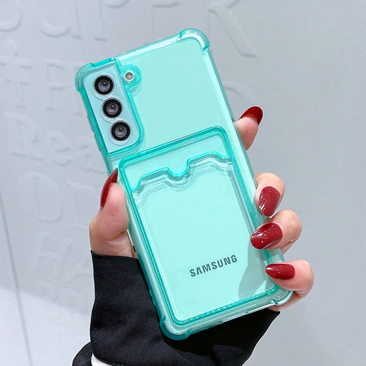 Card Holder Bag Transparent Case For Samsung Galaxy S21 FE S22 S23 Plus S24 Ultra A13 A14 A34 A54 A22 A32 A52 A33 A53 5G Case