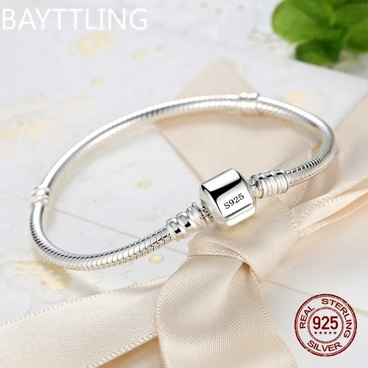 Lyxiga handgjorda ursprungliga fina smycken 925 sterlingsilver berlockarmband mjuka släta ormbensarmband för kvinnor