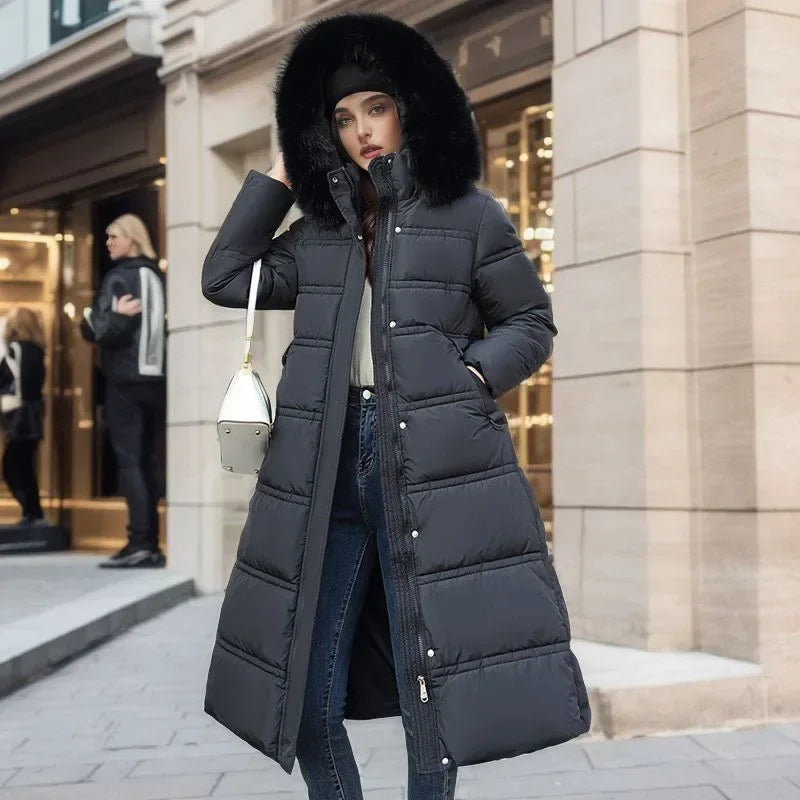 Hooded Long Parka with Fur Collar Warm and Casual