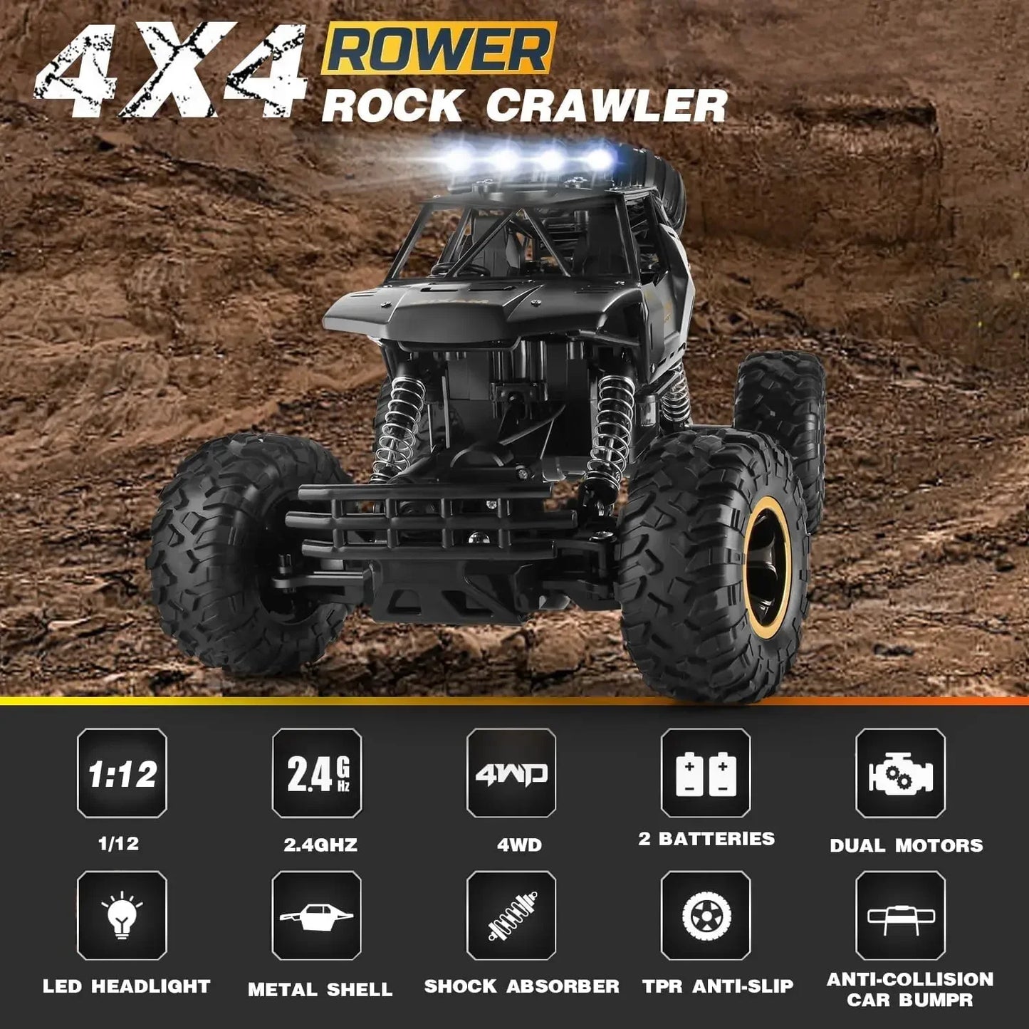 New 4WD RC Cars Off-Road Remote Control Buggy Truck Racing Drift with LED Lights RTR Vehicle for Children’s Toy Gifts