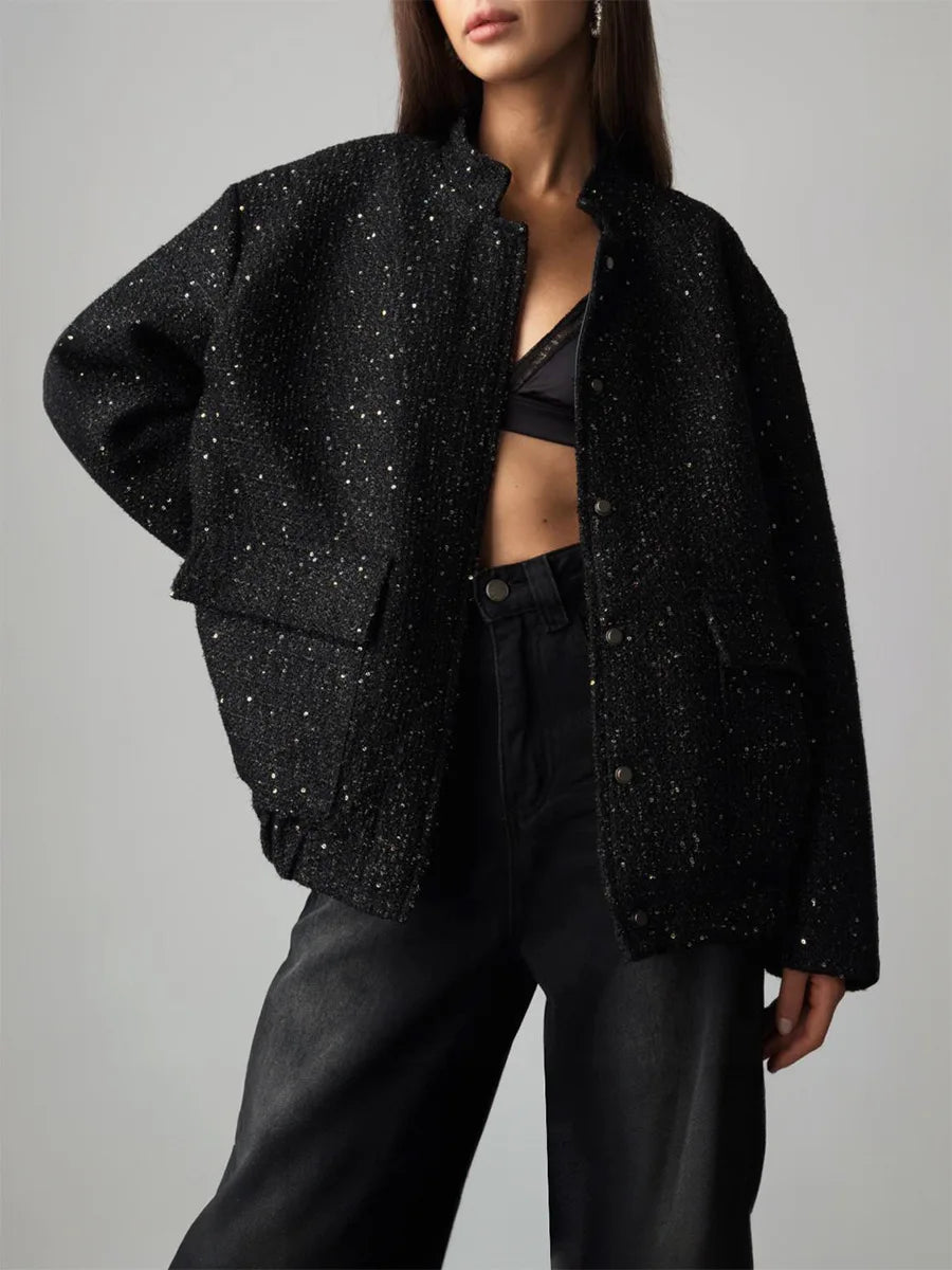 Loose Tweed Sequin Jacket Casual and Elegant