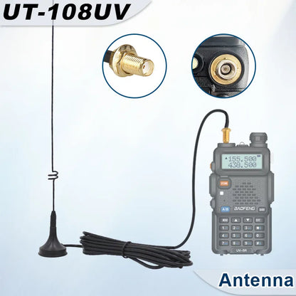 UT-108UV Walkie Talkie Car Antenna Magnetic SMA-F Dual Band UHF VHF for Baofeng UV-5R TYT WOUXUN Quansheng UV-K5 8 Two Way Radio