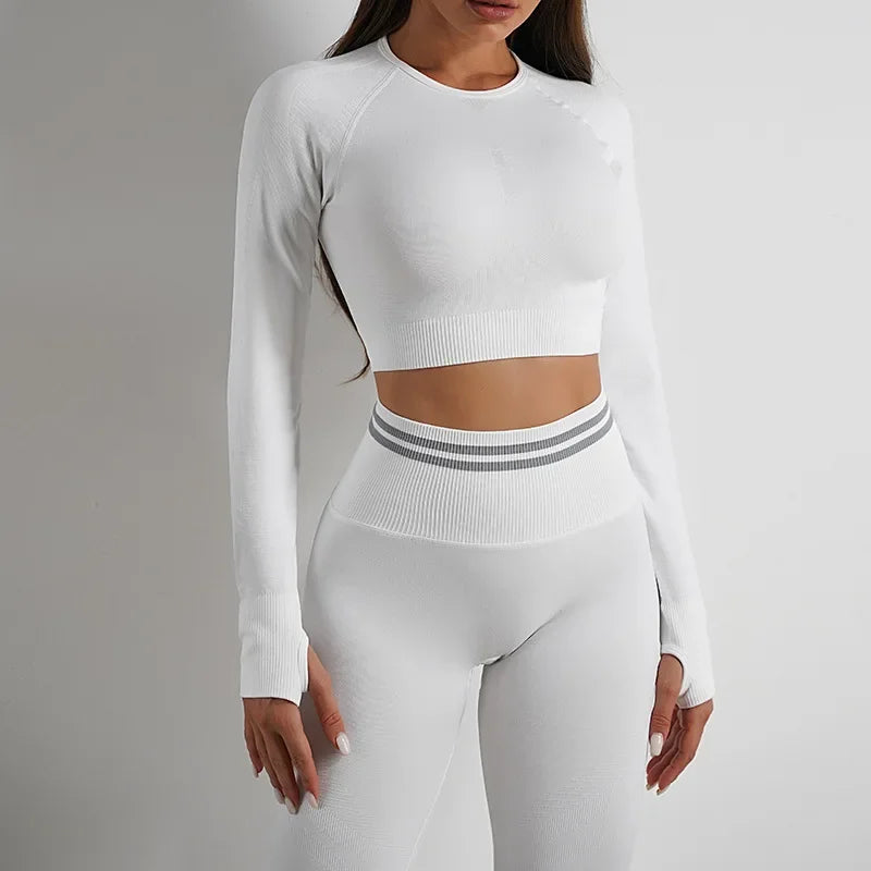 Women's Seamless Yoga Set with High Waist Leggings and Long Sleeve Top