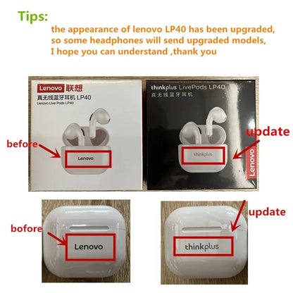 Original Lenovo lp40 Bluetooth Earphone 5.0 Immersive Sound HIFI TWS With Microphone Touch Control For Long Standby Time Motion