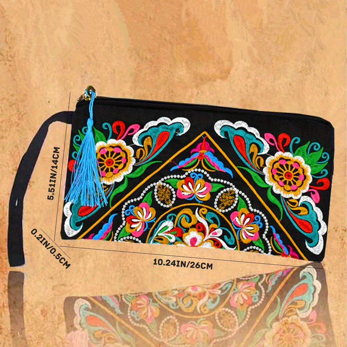 Vintage Ethnic Style Embroidered Wallet – Long Wristlet Clutch Bag with Floral Fabric Design and Phone Pocket