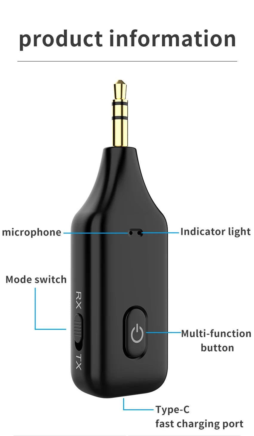 2 IN 1 Bluetooth 5.1 Receiver Transmitter 3.5mm 3.5 AUX Jack Handsfree Call Wireless Audio Adapter for Car Kit PC TV Headphones