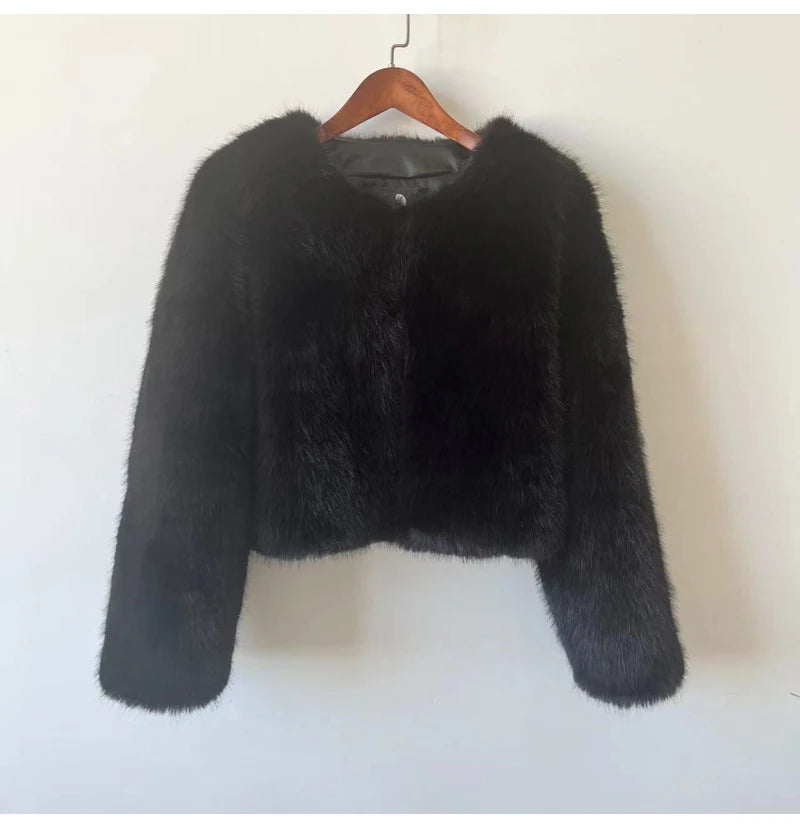 Gradient Cropped Faux Fur Jacka Snygg och fluffig