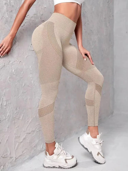 Women's High Waist Fitness Leggings with Striped Mesh