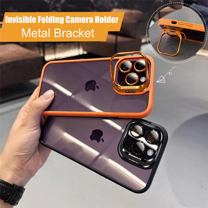 Lens Metal Ring Protector Stand Case For iPhone: Transparent Shockproof Camera Lens Protection Cover