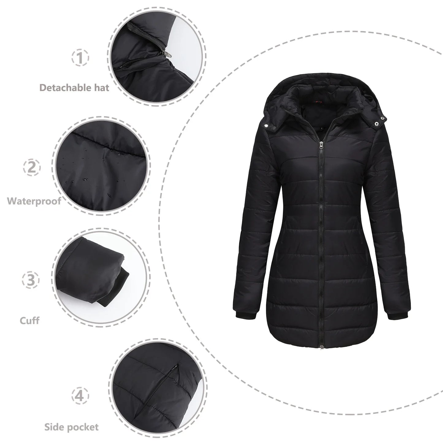 Long Quilted Puffer Jacket for Women in Bold Colors