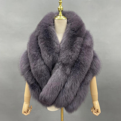 Fluffy Fox Fur Shawl and Poncho for Women