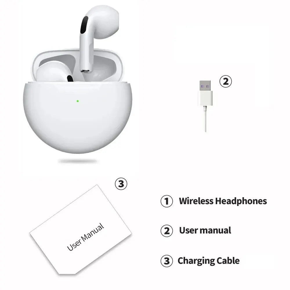 Original Air Pro 6 TWS trådlöst Bluetooth-headset 5.3 hörlurar Minihörlurar med mikrofonladdningsbox för Xiaomi iPhone-hörlurar