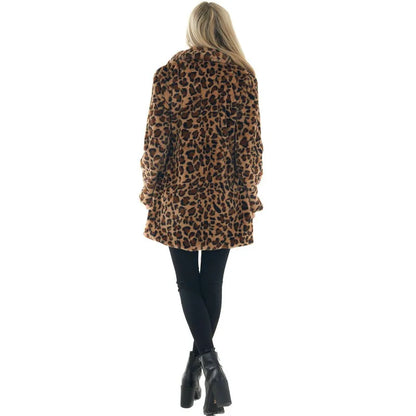 Leopard Print Faux Fur Coat with Pockets Loose and Stylish