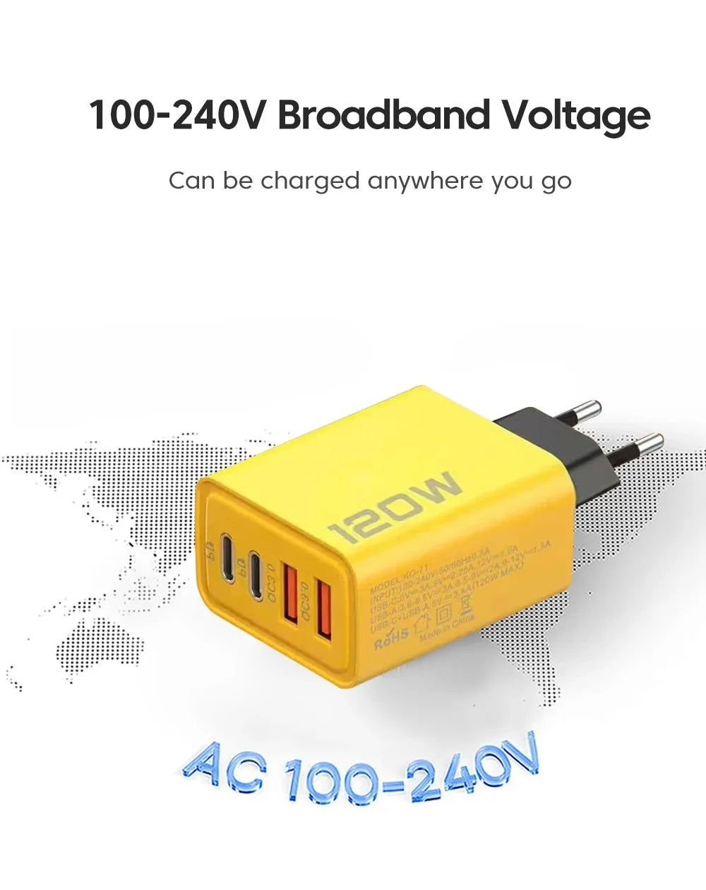 Totalt 120W Snabbladdare Typ C Snabbladdning 3.0 USB-laddaradapter för iPhone Samsung Xiaomi PD USB-laddare Snabbladdningskontakt