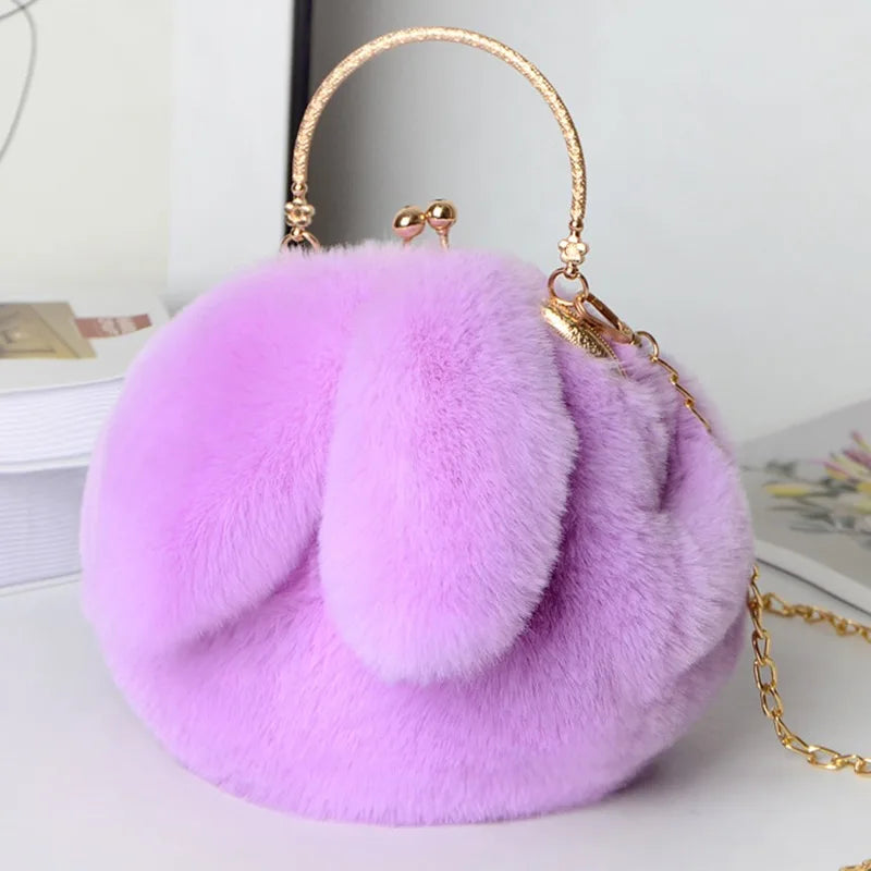 Cute Plush Rabbit Crossbody Bags for Women – Korean Version Cute Purses and Handbags, Girls New Rabbit Ear Shoulder Messenger Bag