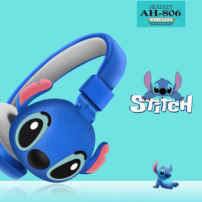 New Disney Stitch Wireless Bluetooth Headphones AH-806 HIFI Stereo Sound Foldable Headsets with Mic Anime Cartoon Children Gift