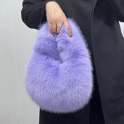 Luxury Faux Fur Ladies Shoulder Bag – Soft Plush Evening Tote Handbag, Fluffy Women's Clutch Crossbody Bag