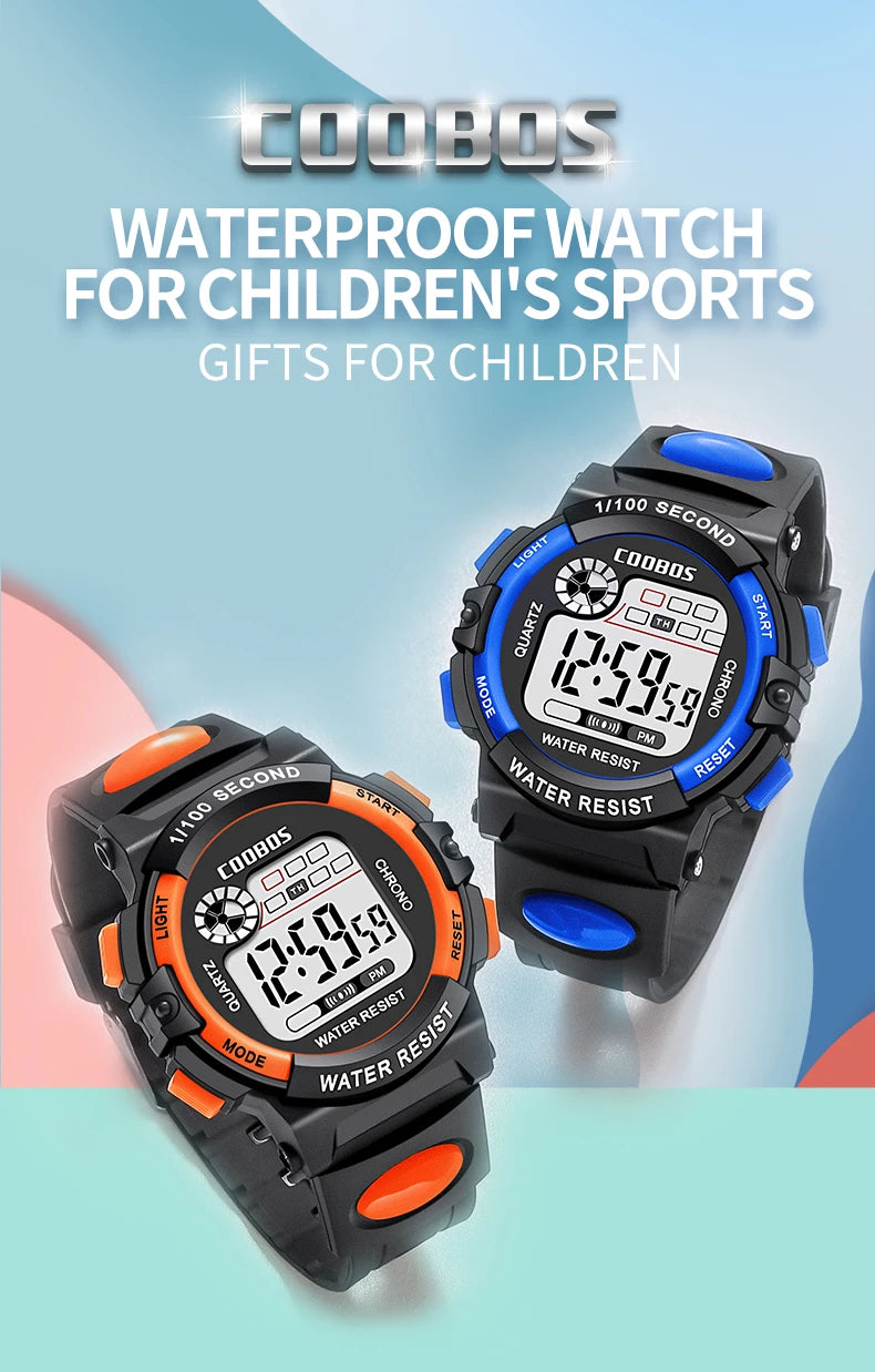 COOBOS Brand Children Watch Sports Digital Watch for Kids Boys Girls Student 30M Waterproof Multifunctional LED Wristwatch