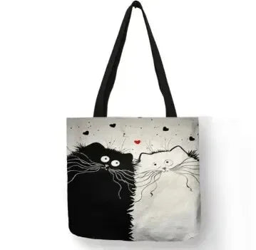 Canvas Bag with High-Definition Digital Cat Pattern – Environmentally Friendly, Portable Linen Shopping Bag