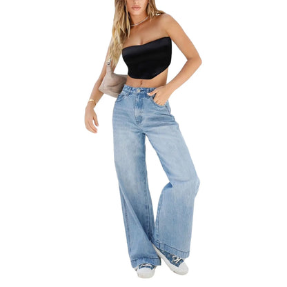 Women's Wide Leg Jeans Straight Leg Boyfriend Denim Pants Low Rise Baggy Jeans Casual Loose Jeans Y2K E-Girl Pants D16