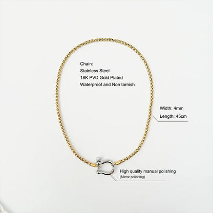 Waterproof Jewelry 18K Gold Plated Stainless Steel Box Chain Choker Necklace  Double Color Chunky Horseshoe Necklace for women