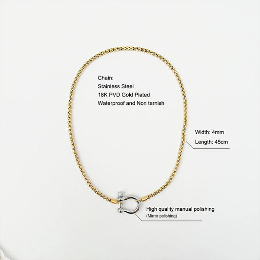 Vattentäta smycken 18K guldpläterade rostfritt stål Box Chain Choker Halsband Dubbelfärg Chunky Horseshoe Halsband för kvinnor