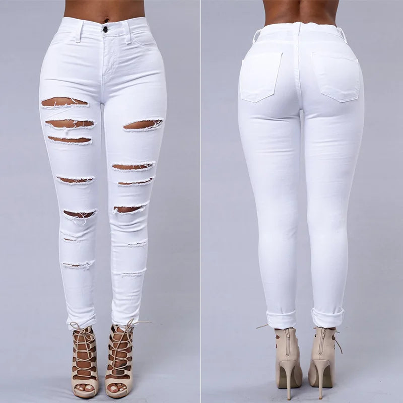 Ripped Skinny Jeans with High Stretch and Pencil Fit