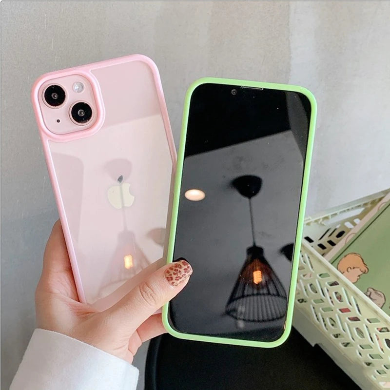 Transparent Candy Color Bumper Case for iPhone Soft Shockproof Back Cover