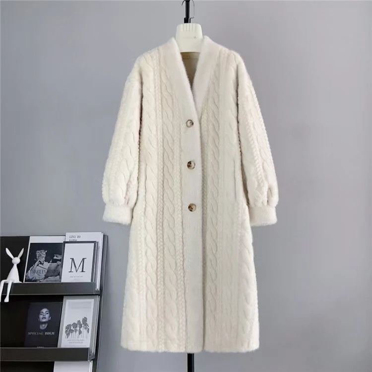 Thickened Faux Fur Mink Cardigan with V-Neck and Buttons Loose and Simple