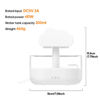 KINSCOTER Rain Clouds Aroma Diffuser – Zen Raindrops Luftfuktare, USB Desktop Ultrasonic Sprayer