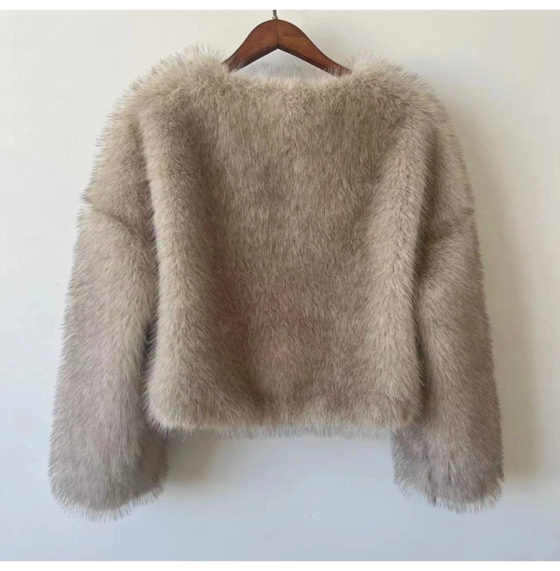 Gradient Cropped Faux Fur Jacket Stylish and Fluffy