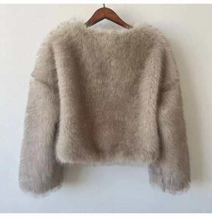 Gradient Cropped Faux Fur Jacka Snygg och fluffig