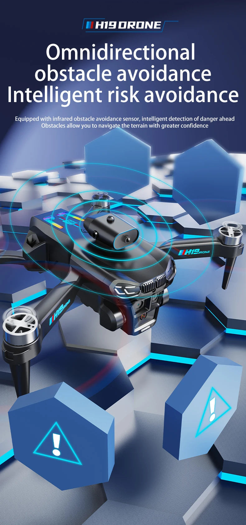 MHD Dual Camera Drone H19 Intelligent skärmkontroll Drone Borstlös Servojustering Lång uthållighet Professionell Quadcopter-leksak