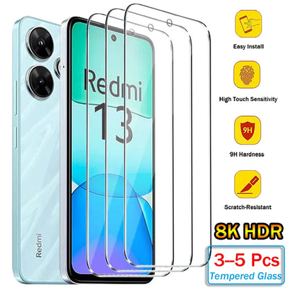 3/5Pcs Tempered Glass For Xiaomi Redmi Note 13 12 Pro Screen Protector For Redmi Note 13 12 13C 12C Cover Glass Protective Film