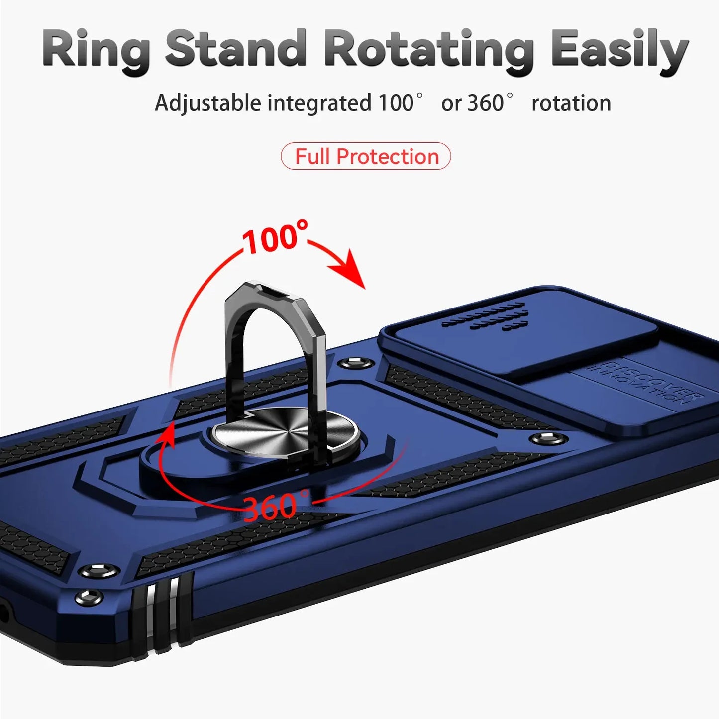 Armor Shockproof Case For Motorola: Ring Holder, Slide Window, Lens Protection Phone Cover