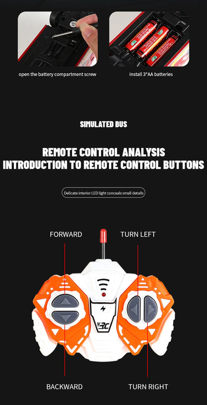 Fjärrkontrollerad turnébuss – 4CH dubbeldäckare sightseeingbuss, simulerad ambulans- och skolbussmodell, RC elektriska fordonsleksaker