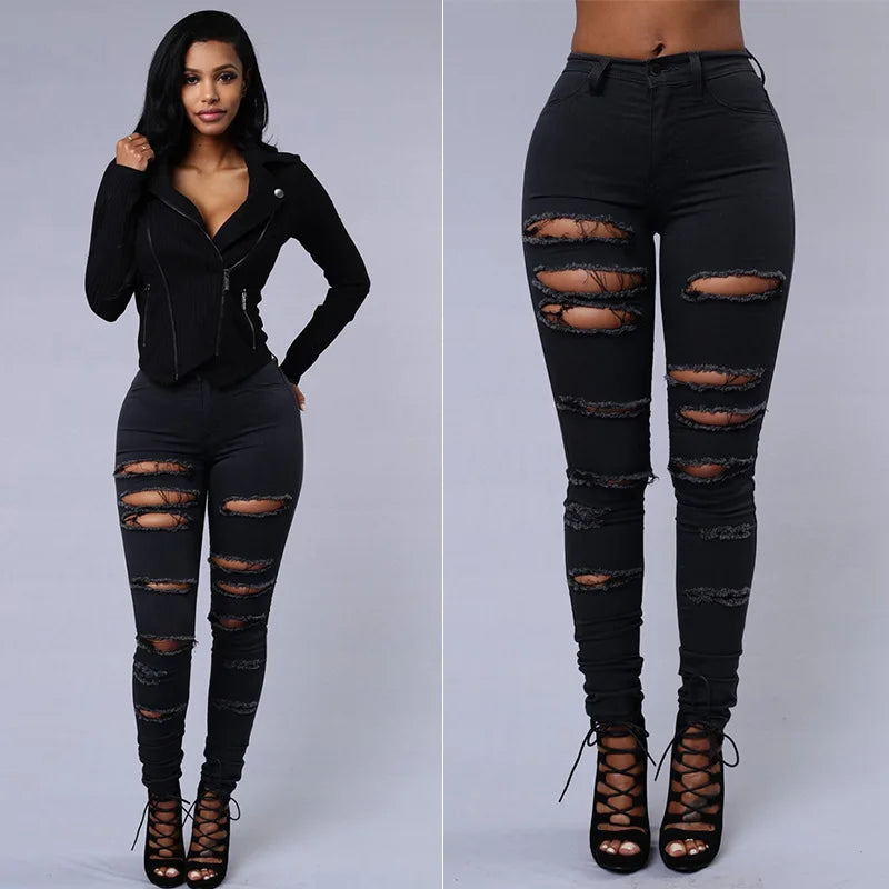 Ripped Skinny Jeans with High Stretch and Pencil Fit